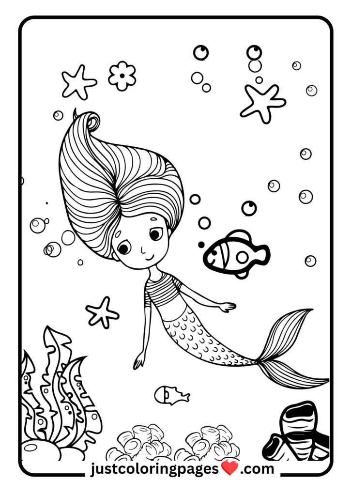 29+ Free Mermaid Colouring Pages for Kids (PDF Printable) 17 mermaid with open hair