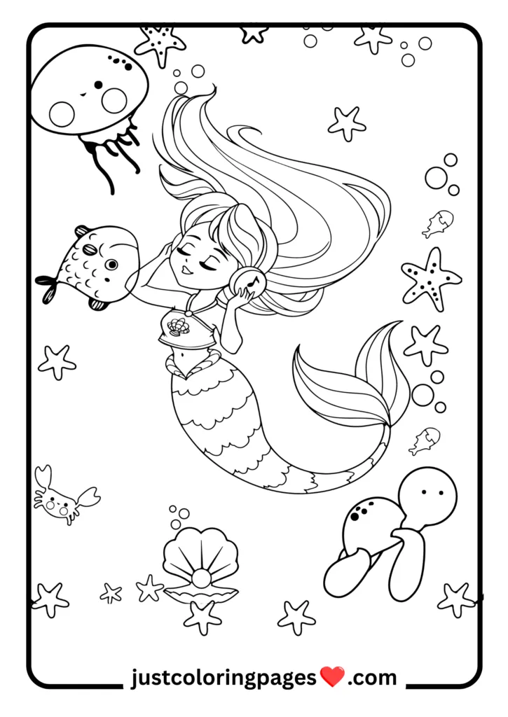 29+ Free Mermaid Colouring Pages for Kids (PDF Printable) 24 mermaid with headset