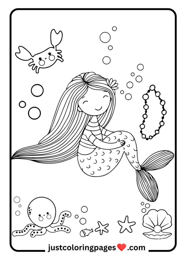 29+ Free Mermaid Colouring Pages for Kids (PDF Printable) 15 mermaid with long hair color sheets