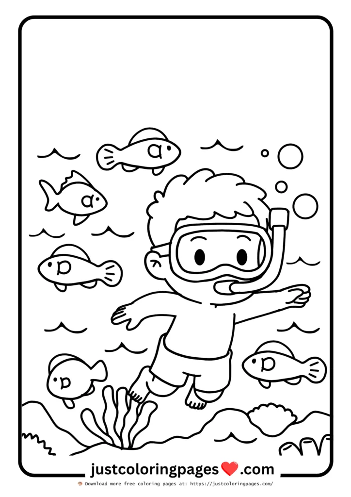 59+ Summer Coloring Pages (PDF Printables) - Free Download 46 A little boy is scuba diving