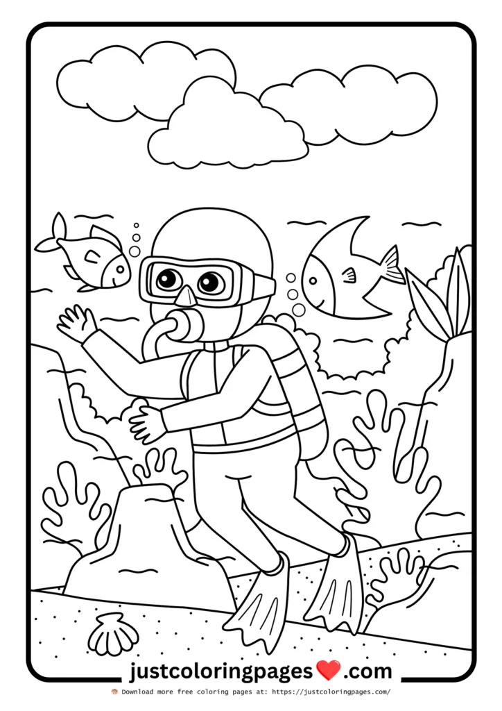59+ Summer Coloring Pages (PDF Printables) - Free Download 33 A little boy is scuba diving