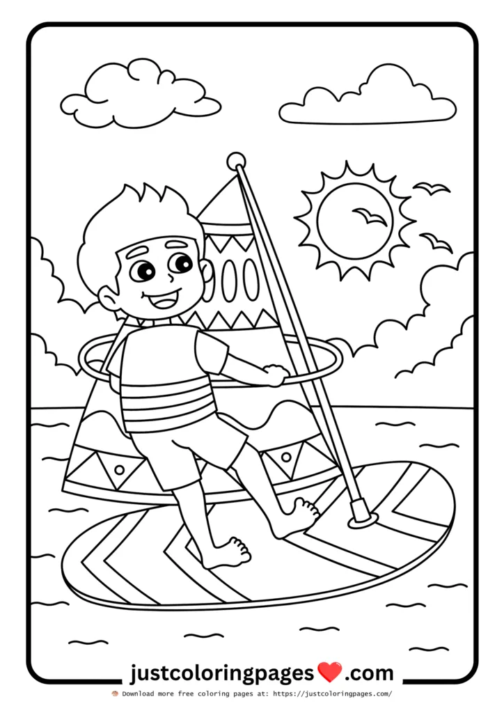 59+ Summer Coloring Pages (PDF Printables) - Free Download 28 A boy riding the waves and enjoying nature