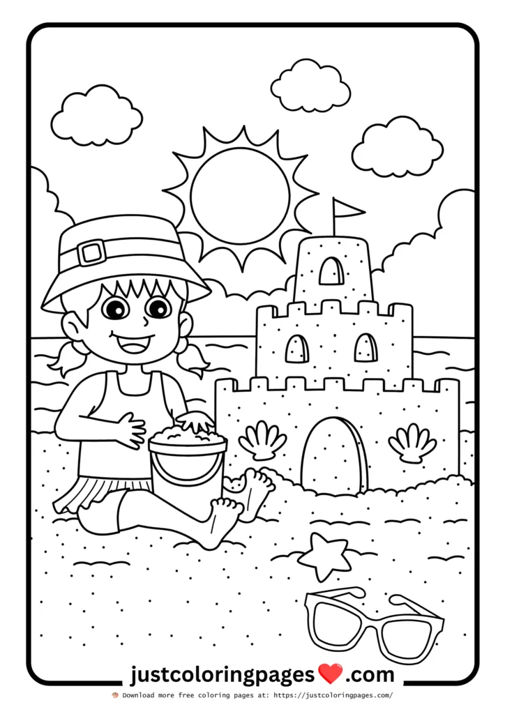 59+ Summer Coloring Pages (PDF Printables) - Free Download 3 Little girl building a sandcastle
