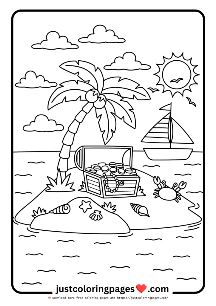59+ Summer Coloring Pages (PDF Printables) - Free Download 2 Coconut tree, sun, birds and beautiful nature
