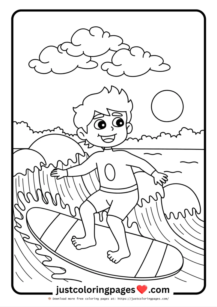 59+ Summer Coloring Pages (PDF Printables) - Free Download 18 A boy riding the waves.