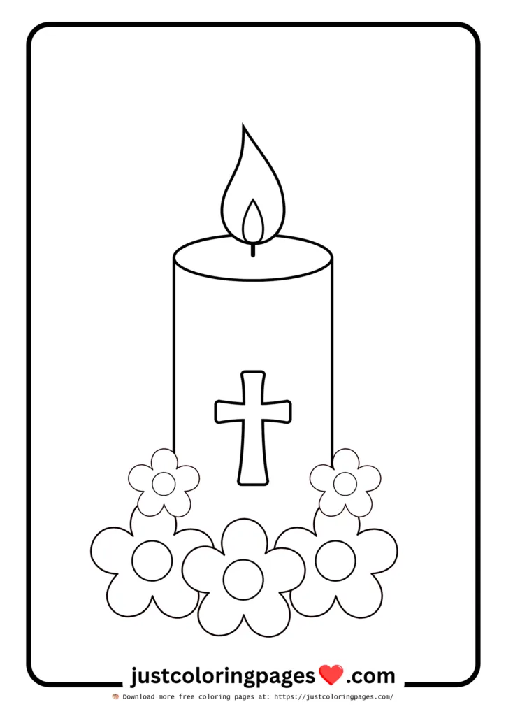 Cross Candle Coloring Page with Flowers