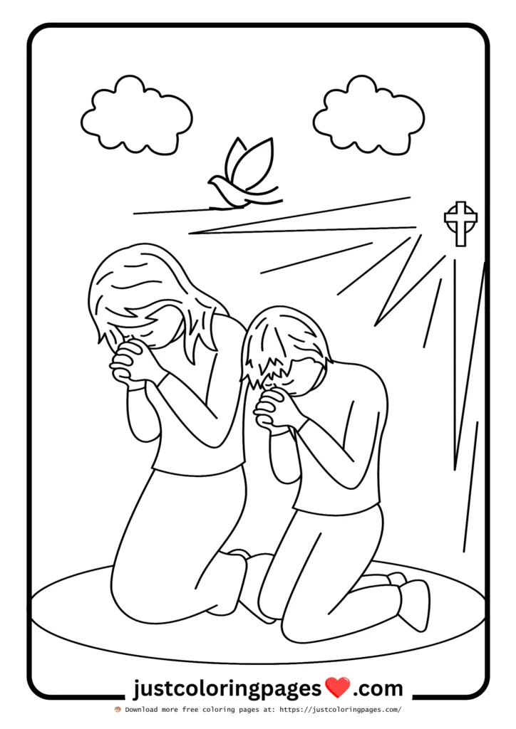Simple Christian coloring page for young artists.
