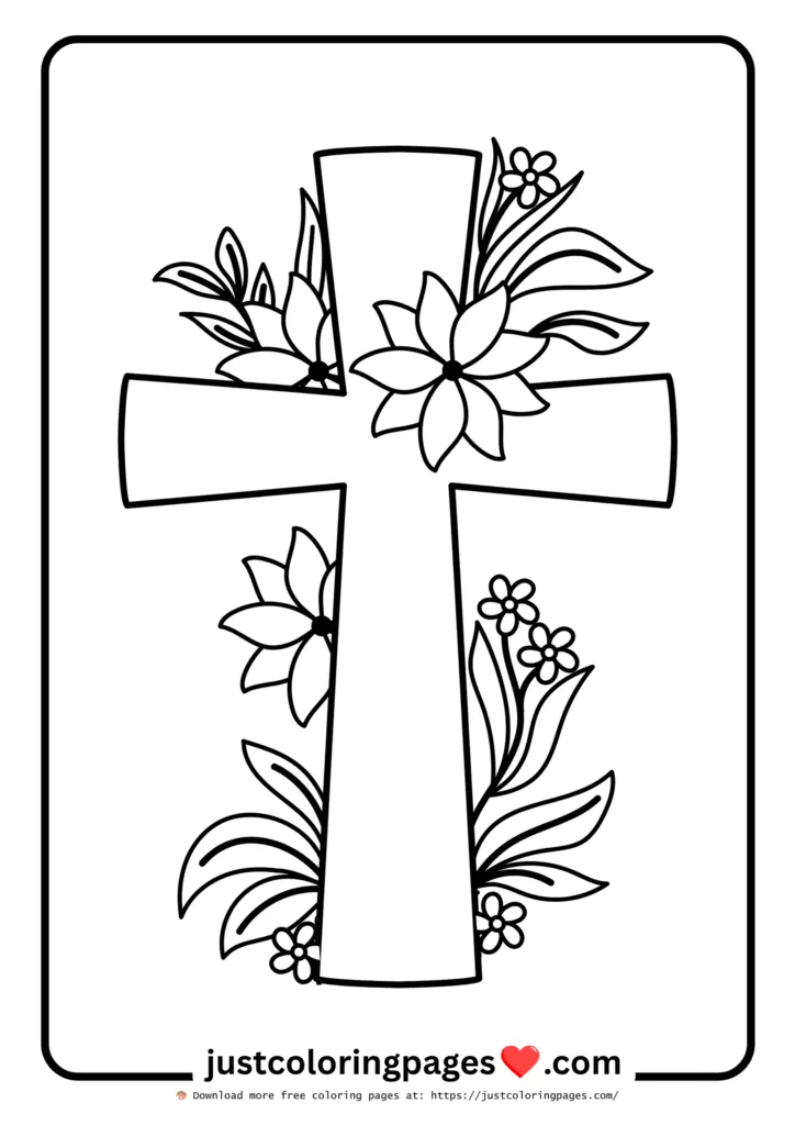 Christian Cross Floral Outline
