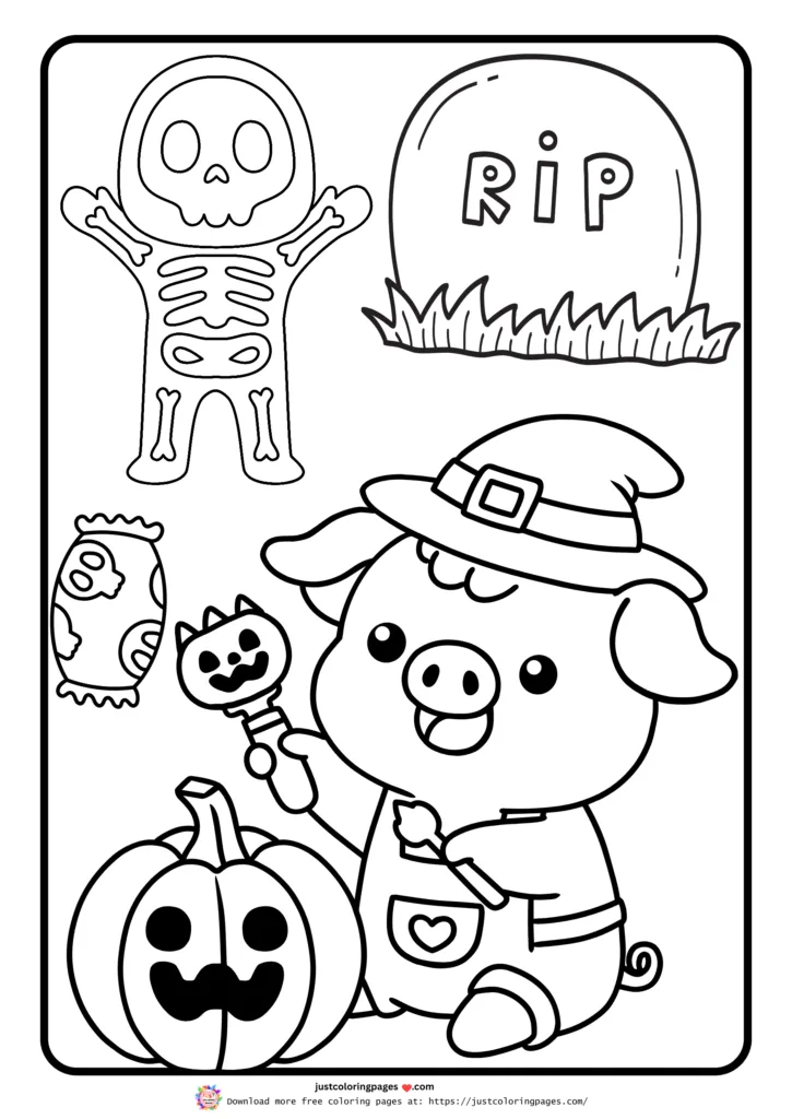 Cartoon Pig in spooky page