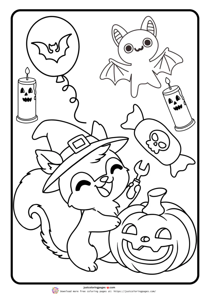 A bat, candles with skull faces