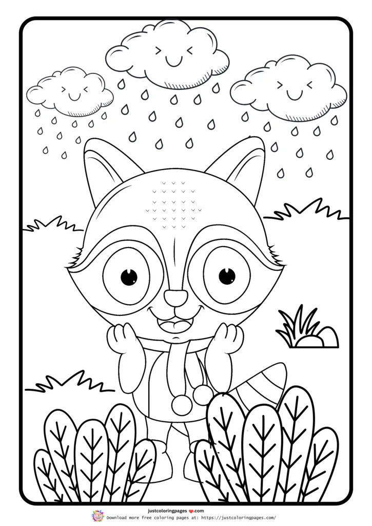 Racoon black and white coloring page