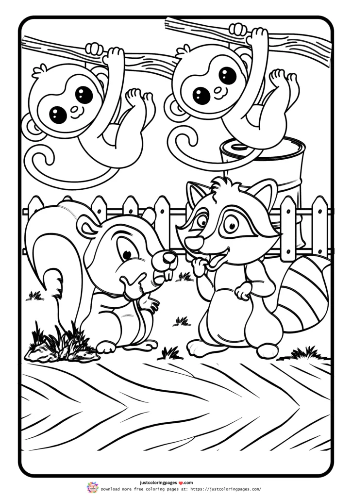 A squirrel on the ground, seemingly interacting with a raccoon.