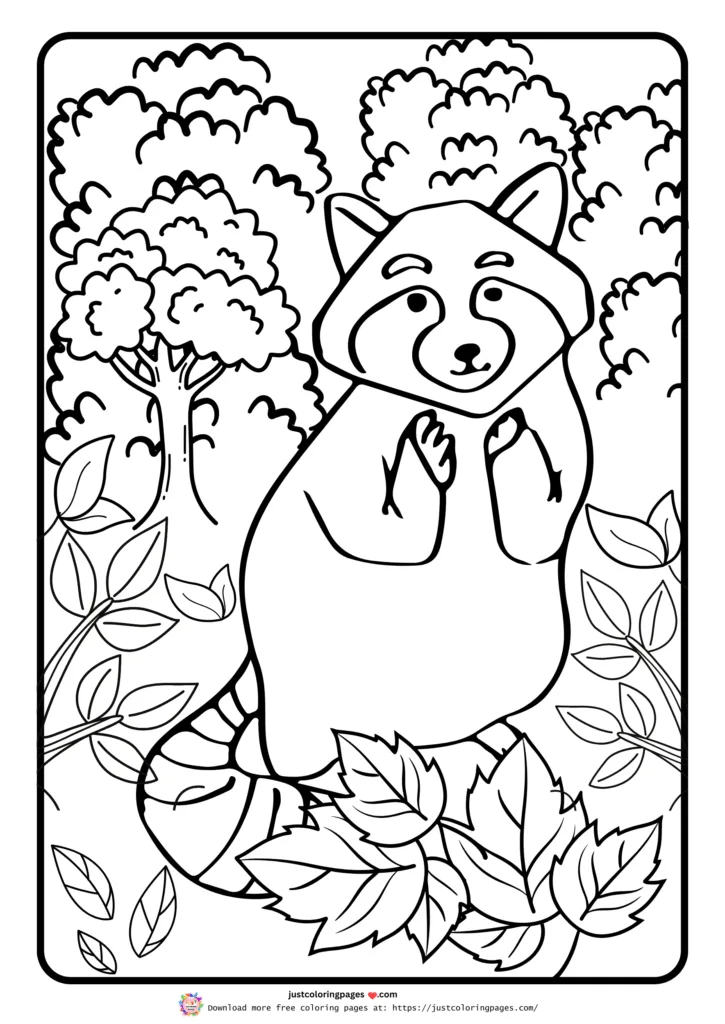 A raccoon in a natural setting with trees and leaves