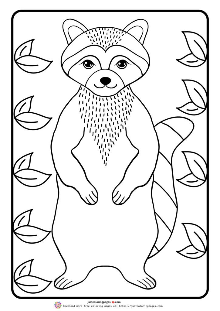 Coloring page featuring a raccoon