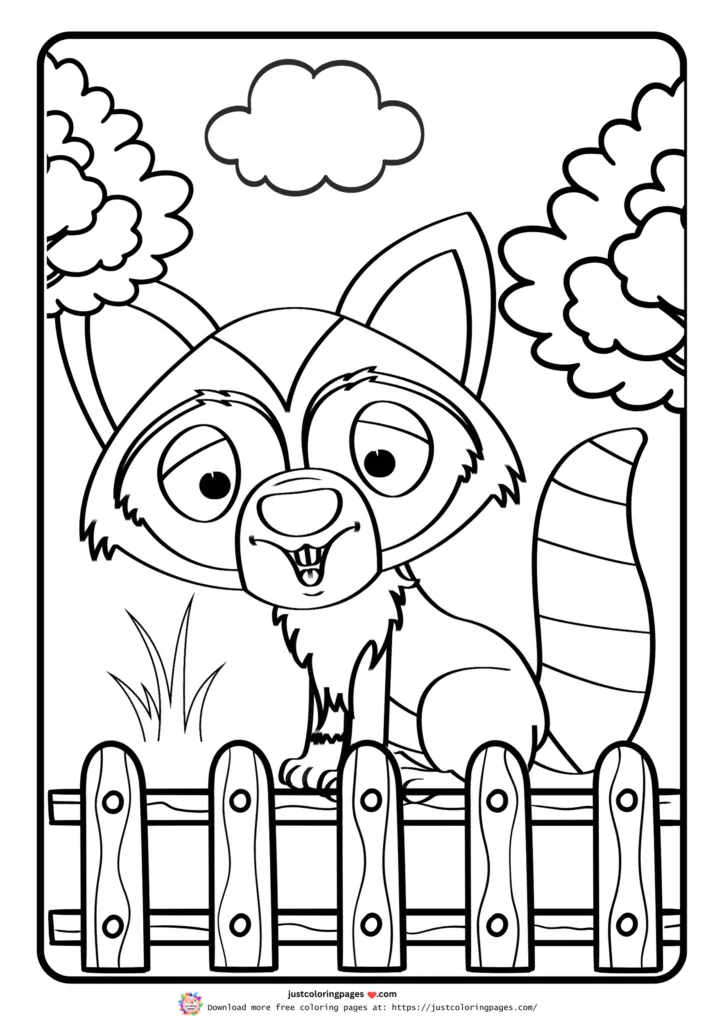 Raccoon sitting on a fence.