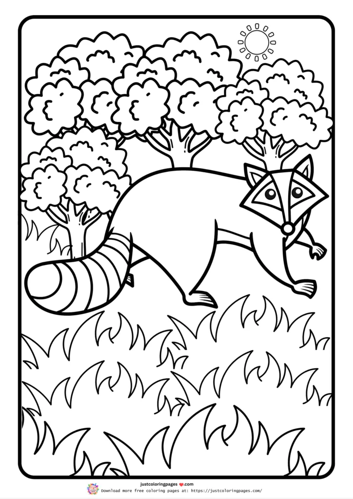 A raccoon in a natural setting with trees and grass