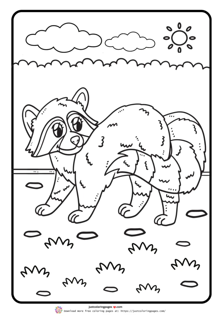 A raccoon with its characteristic masked face and ringed tail