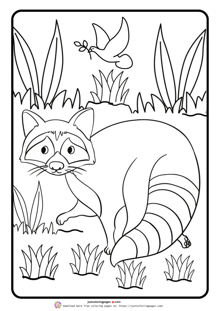 A raccoon surrounded by grass