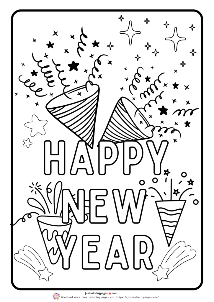 29+ Happy New Year Coloring Pages for Kids (Printable PDF) 25 Festive Happy New Year coloring page for kids, exclusive design by justcoloringpages.com