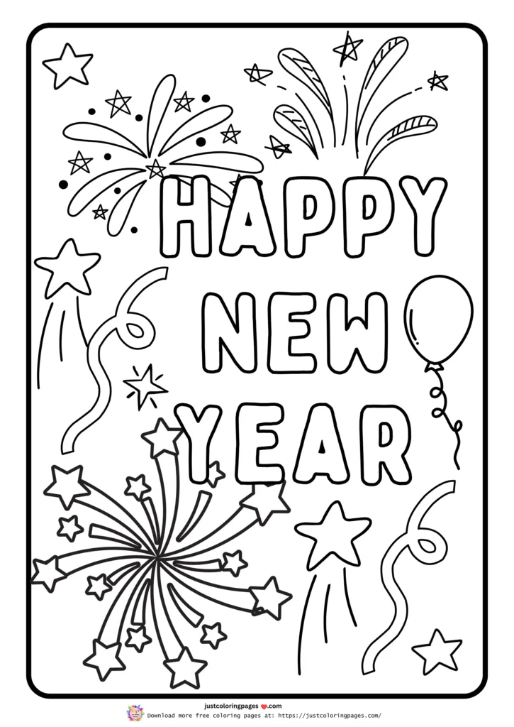 29+ Happy New Year Coloring Pages for Kids (Printable PDF) 21 Here are SEO-friendly suggestions for your image "happy-new-year-coloring-pages-28.webp" for JustColoringPages.com: Alt Text: Cheerful Happy New Year coloring page for kids, exclusive artwork